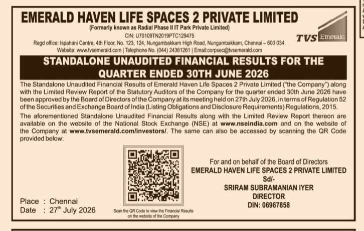 Emerald Haven Standalone Unaudited Financial Results Q1 2026