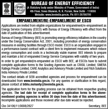 Empanelled/Re-Empanelled of ESCO Application Notice