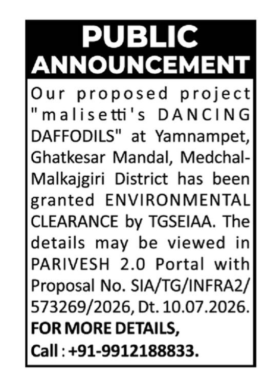 Environmental Clearance for "malisetti's DANCING DAFFODILS" Project
