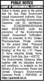 Environmental Clearance Notice for Centaur Pharmaceuticals, Verna