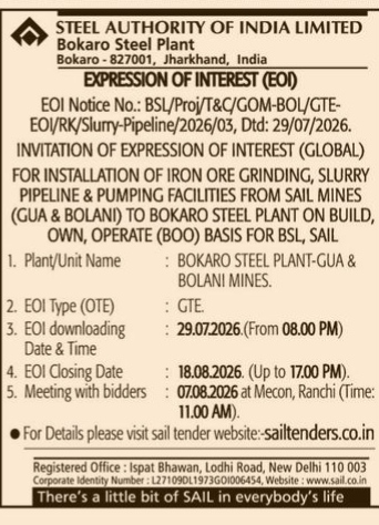 Expression of Interest (EOI) for SAIL Slurry Pipeline Project