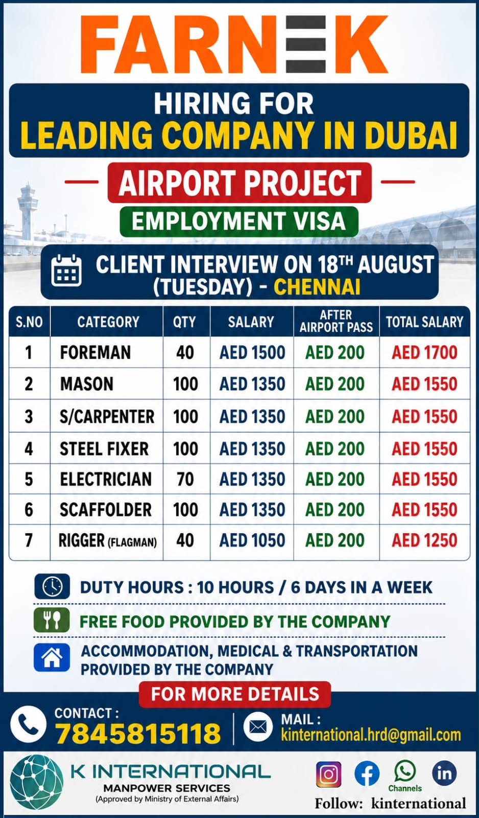 Farnek Dubai Airport Project Job Recruitment