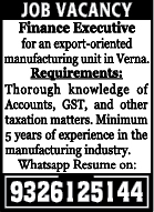 Finance Executive Job Opening
