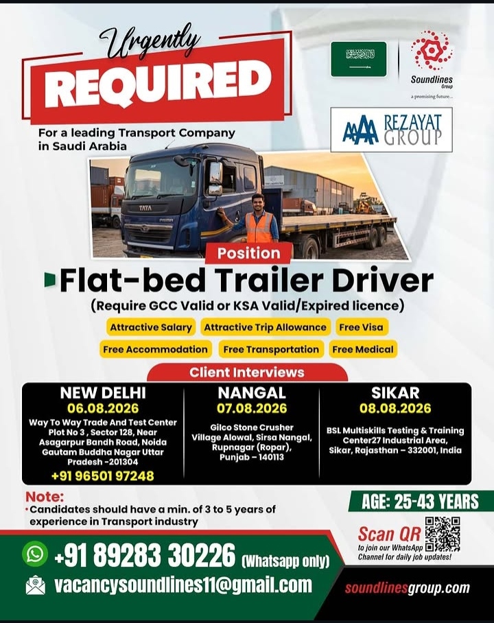 Flat-bed Trailer Driver Jobs in Saudi Arabia (August 2026)