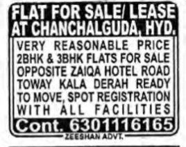 FLAT FOR SALE AT CHANCHALGUDA