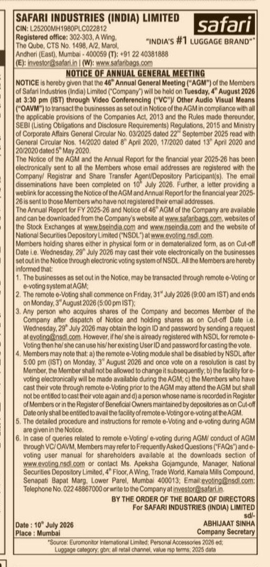 FORMA NOTICE OF ANNUAL GENERAL MEETING