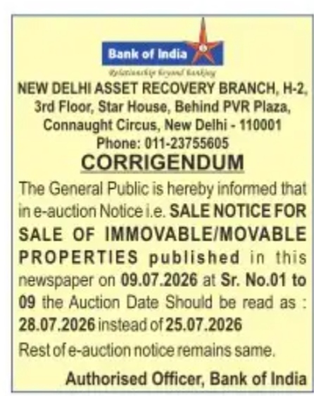 FORMAL CORRIGENDUM -BANK OF INIDA
