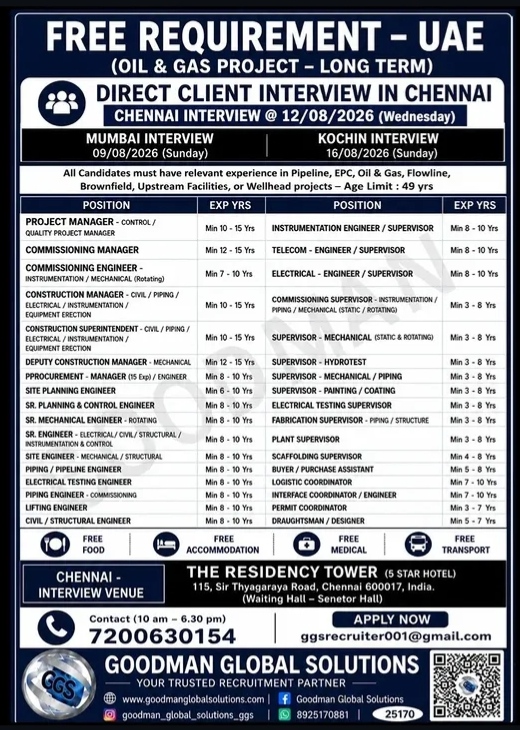 Free Recruitment for UAE Oil & Gas Project