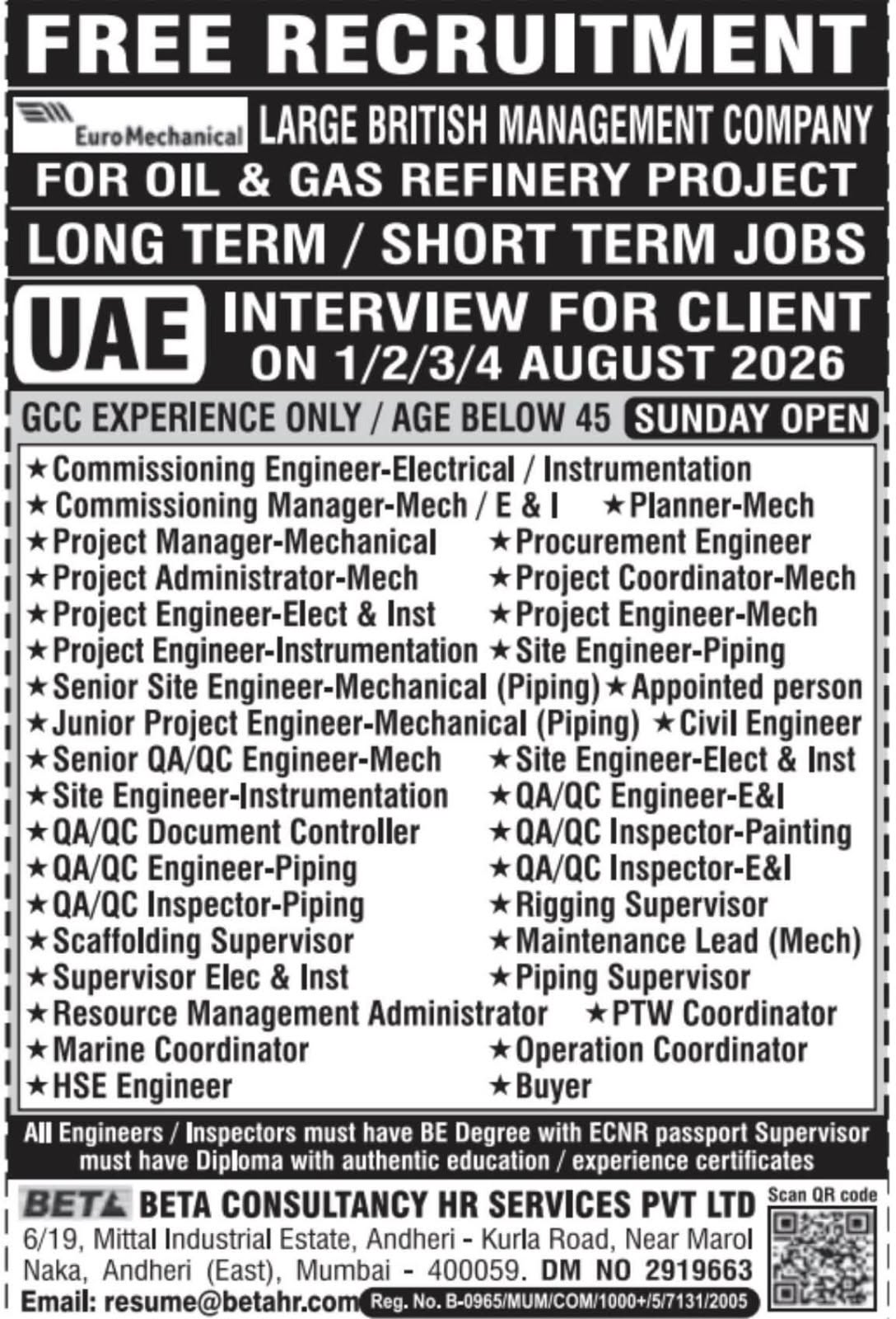 Free Recruitment: UAE Oil & Gas Refinery Project Jobs (August 2026)
