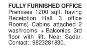 FULLY FURNISHED OFFICE FOR SALE