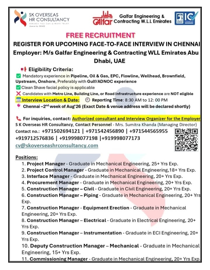 Galfar Engineering Abu Dhabi Recruitment Drive August 2026