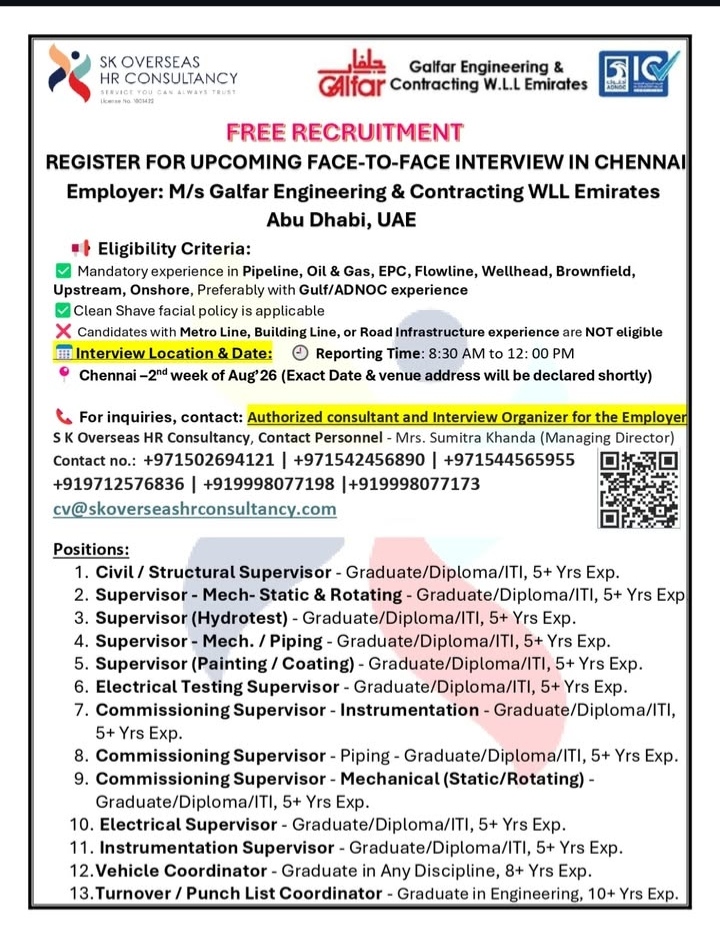 Galfar Engineering & Contracting WLL Emirates – Free Recruitment Drive