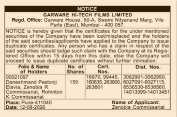 Garware Hi-Tech Films Share Notice (Direct & clear)