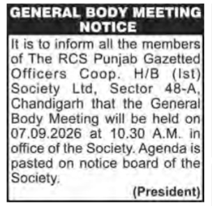 General Body Meeting Notice - Sector 48-A, Chandigarh
