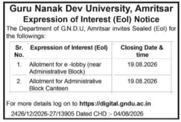GNDU Amritsar Expression of Interest (EoI) Notice 2026