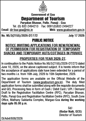 Goa Shack & Hut Registration Deadline Extended to Sept 15, 2026