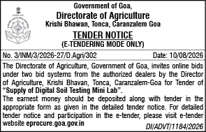 Government of Goa Digital Soil Testing Mini Lab Supply Tender Notice 2026