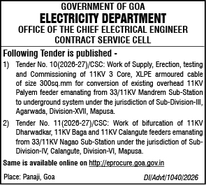 Government of Goa Electricity Department Tender Notice (2026-27)