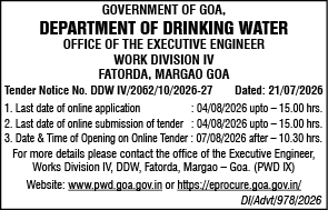 Government of Goa Tender Notice for Drinking Water Works (July 2026)