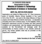Government of India Ministry of Science & Technology Vacancy Advertisement (Advt. No. DST/02/2026-Estt.III)