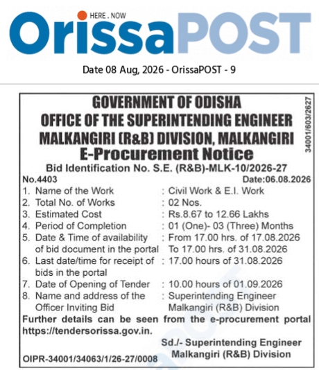 Government of Odisha E-Procurement Notice (Malkangiri R&B Division)