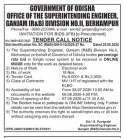 Government of Odisha Invitation for Bids: Online Electrical Work Tender