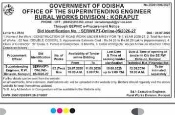 Government of Odisha Rural Works Division Koraput Bid Identification Notice