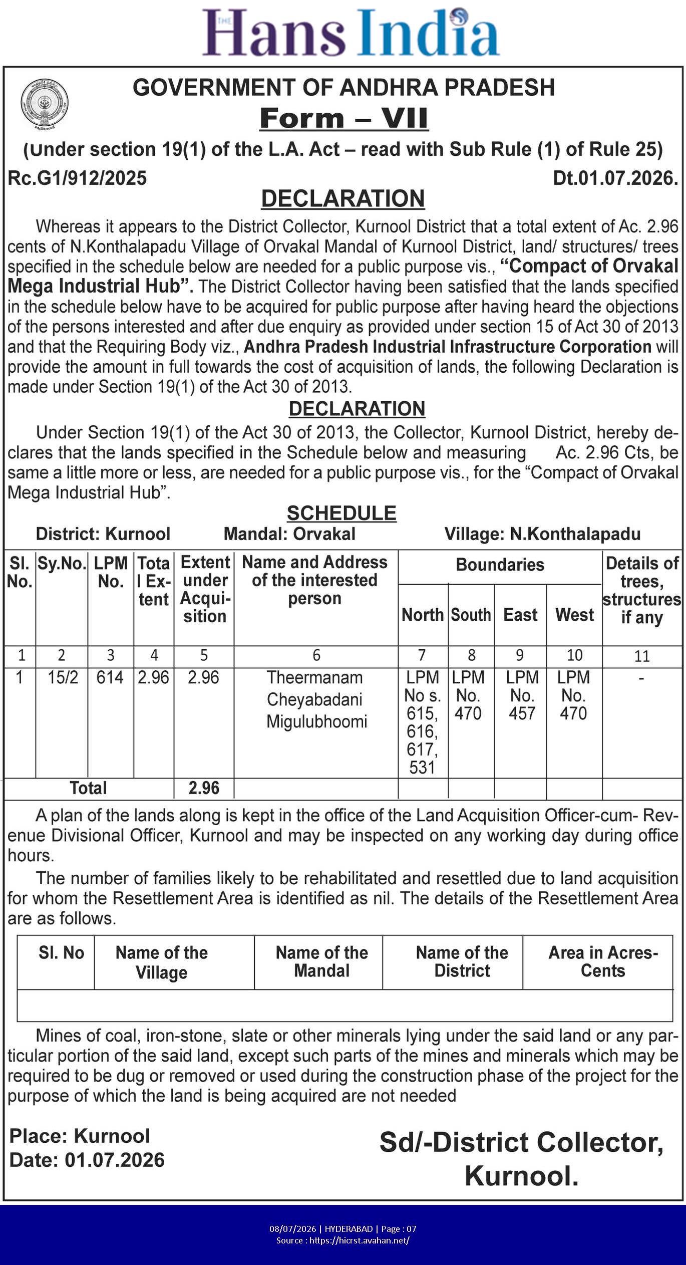 GOVT OF AP DECLARATION
