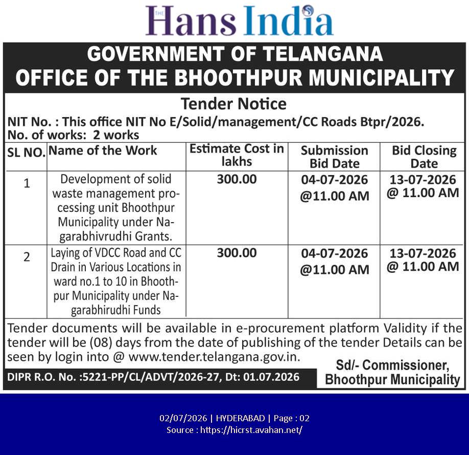 GOVT OF TELANGANA OFFICE OF THE BHOOTPUR MUNICIPALTY