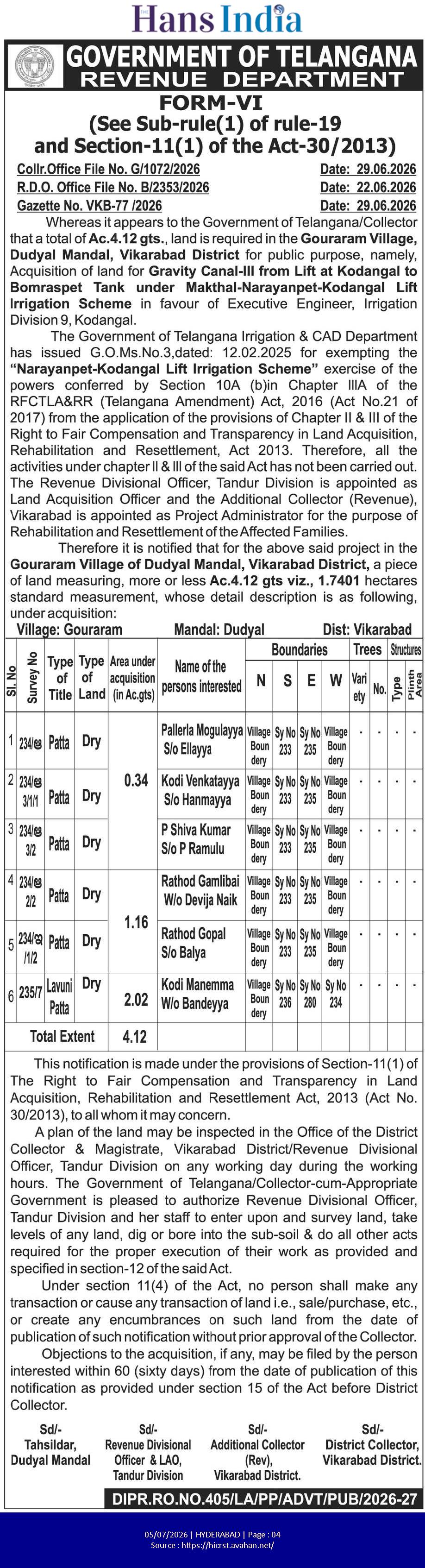 GOVT OF TELANGANA REVENUE DEPARTEMENT