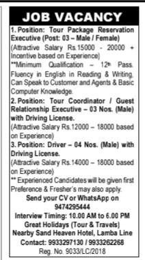 Great Holidays Job Vacancy Advertisement.