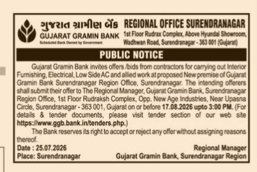 Gujarat Gramin Bank Tender Notice for Interior & Electrical Works