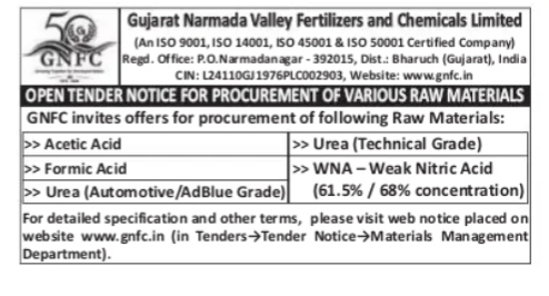 Gujarat Narmada Valley Fertilizers and Chemicals Limited Tender Notice