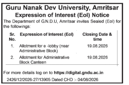 Guru Nanak Dev University (GNDU) Expression of Interest (EoI) Notice
