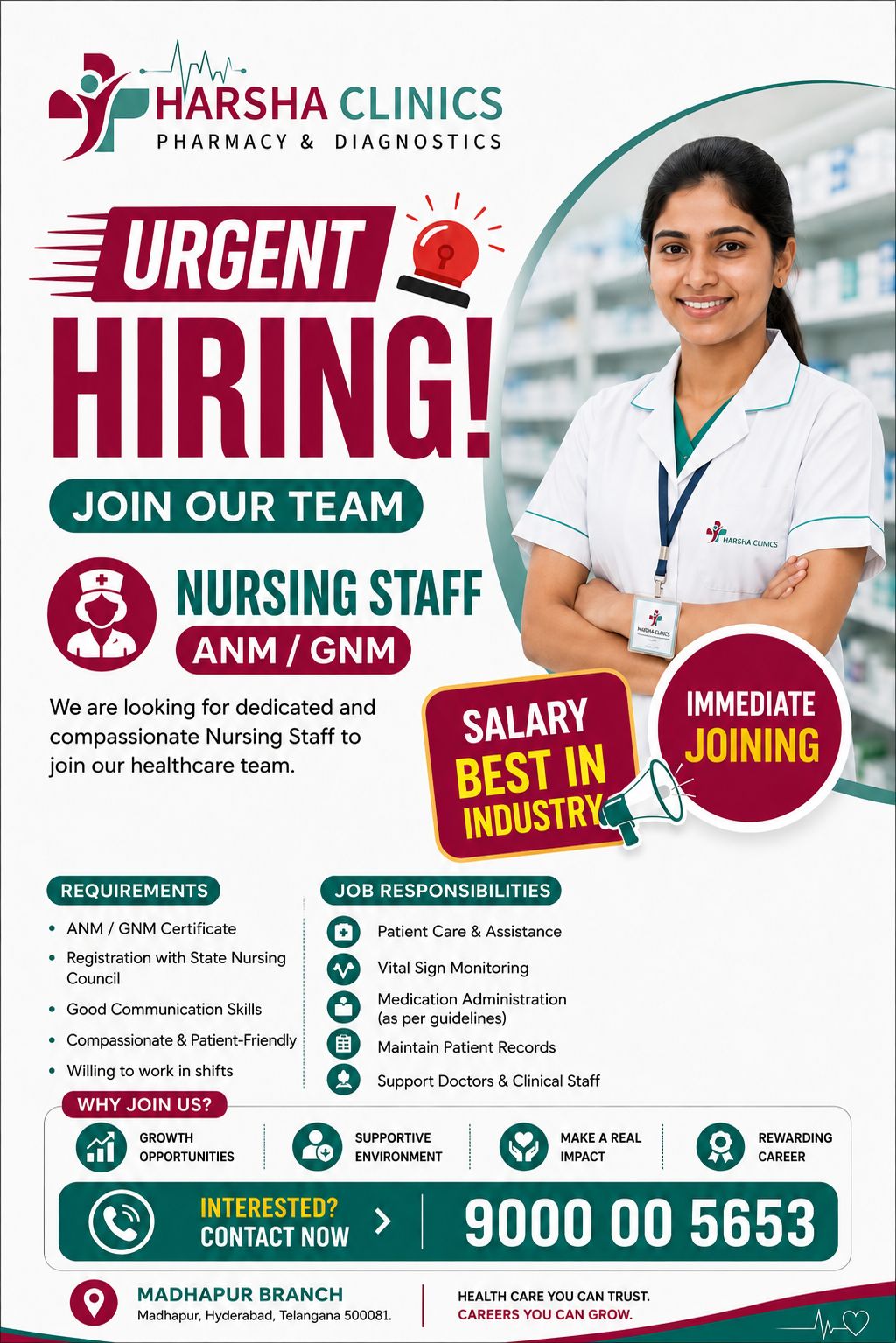 Harsha clinic hiring for nurses
