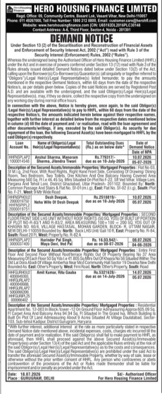 Hero Housing Finance Demand Notice (July 2026