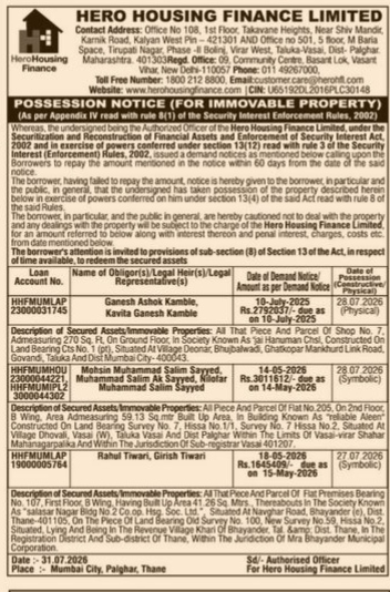 Hero Housing Finance Possession Notice