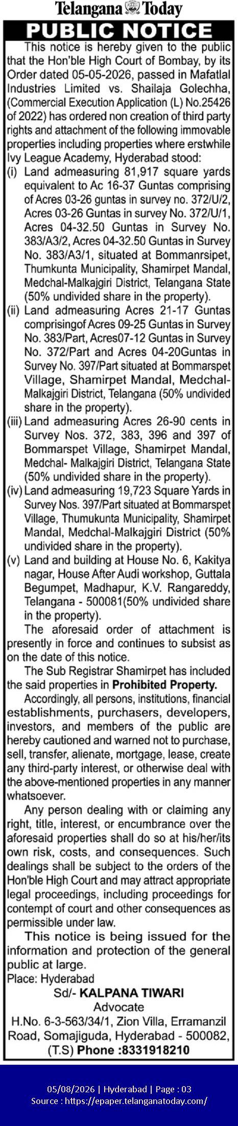 High Court Order on Property Attachment Notice