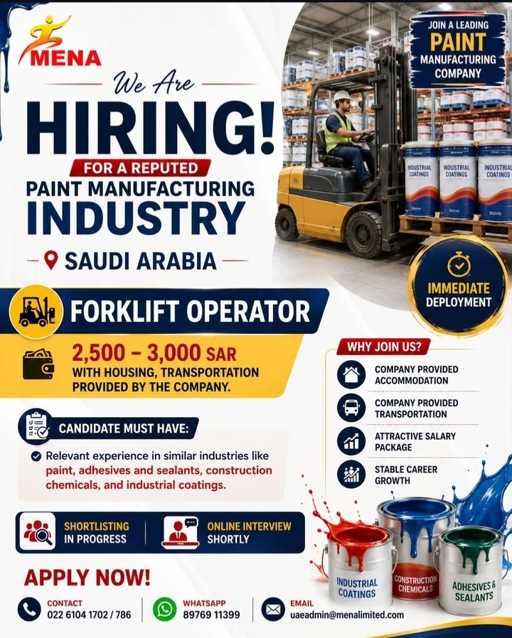 HIRING ALERTT IN REPUTED COMPANY OF SAUDI ARABIA