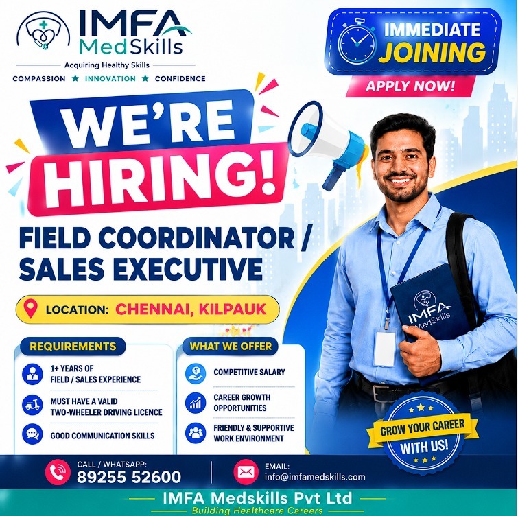 Hiring: Field Coordinator / Sales Executive in Chennai
