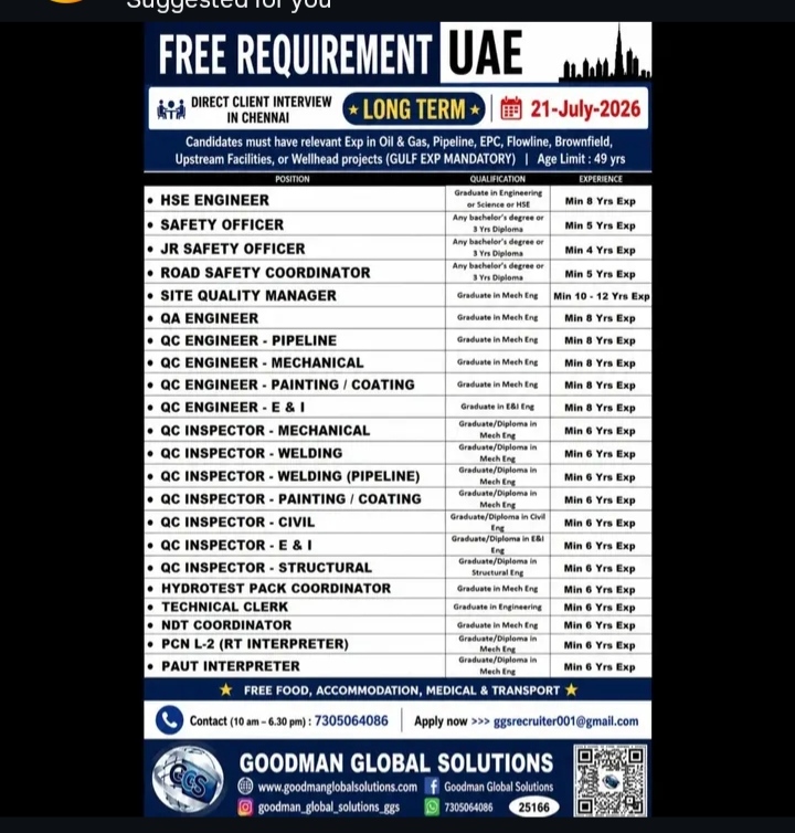 HIRING FIR LONG TERM PROJECT IN UAE