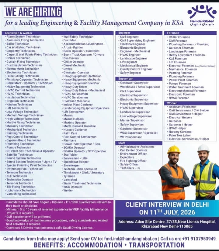 Hiring for a leading company of ksa