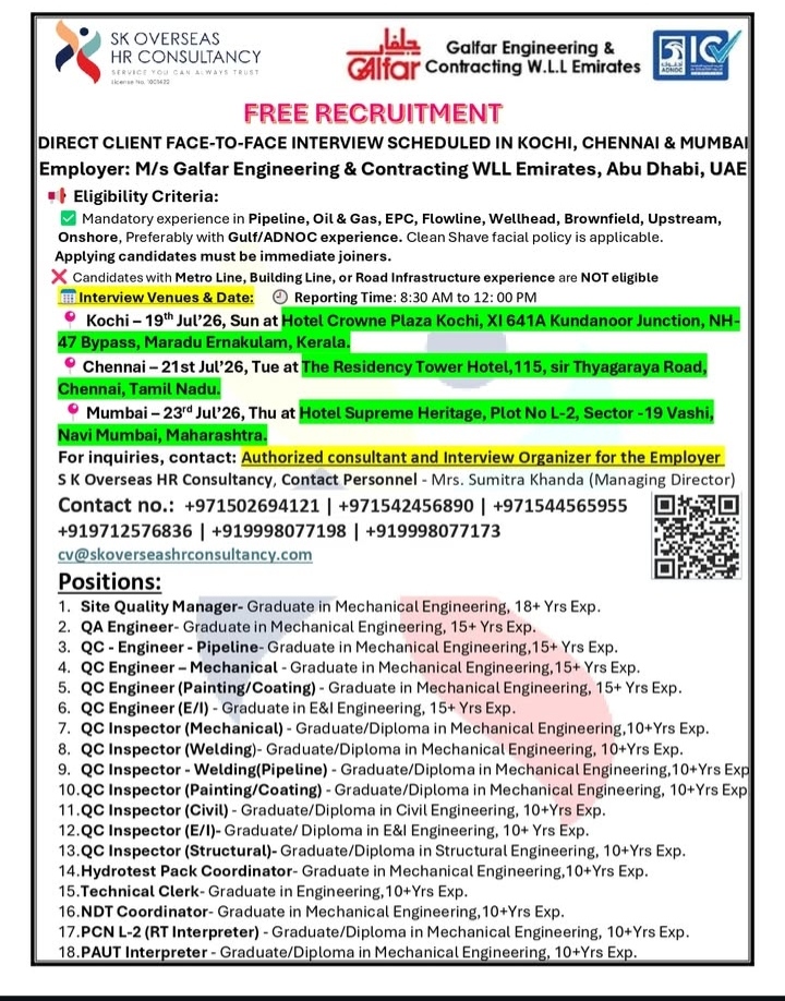 HIRING FOR ABU DHABI - FREE RECRUITMENT