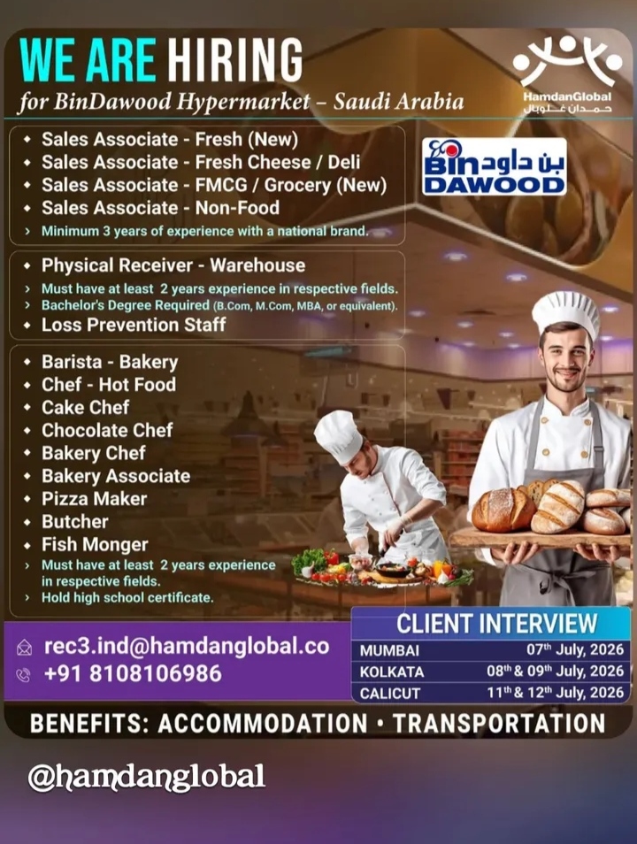 HIRING FOR BIN-DAWOOD HYPERMARKET OF SAUDI ARABIA