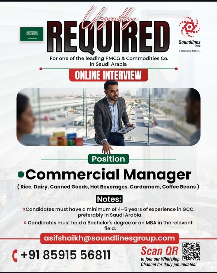 HIRING FOR COMMERCIAL MANAGER -KSA