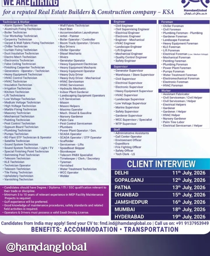 HIRING FOR CONSTRUCTION COMPANY OF KSA