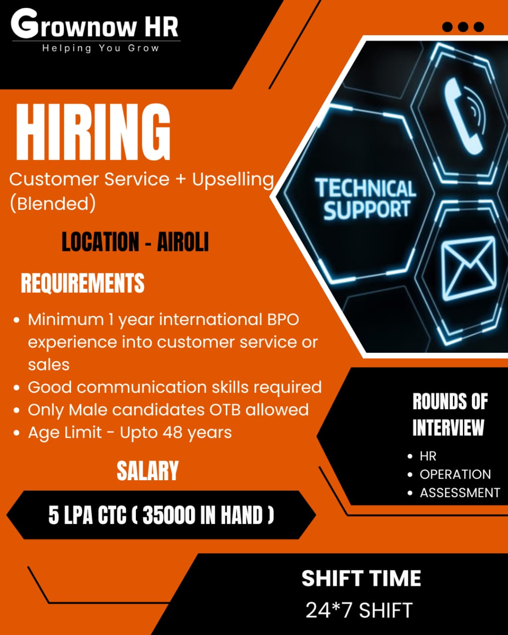 Hiring for customer services