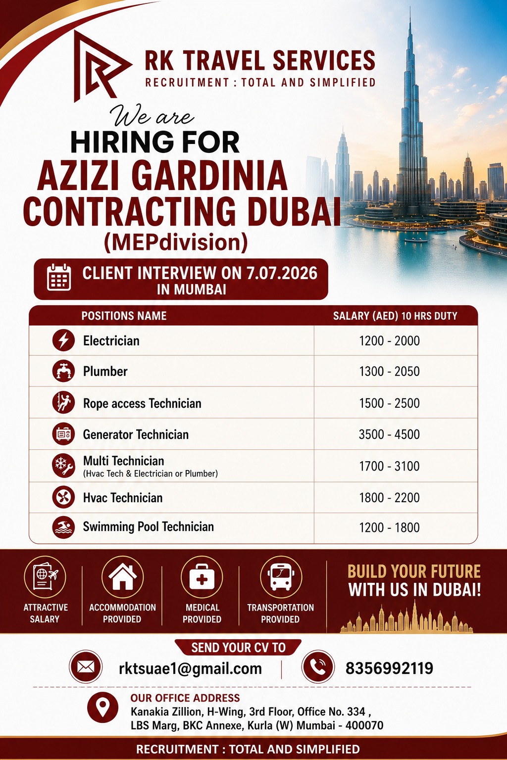 HIRING FOR DUBAI CONTRACTING