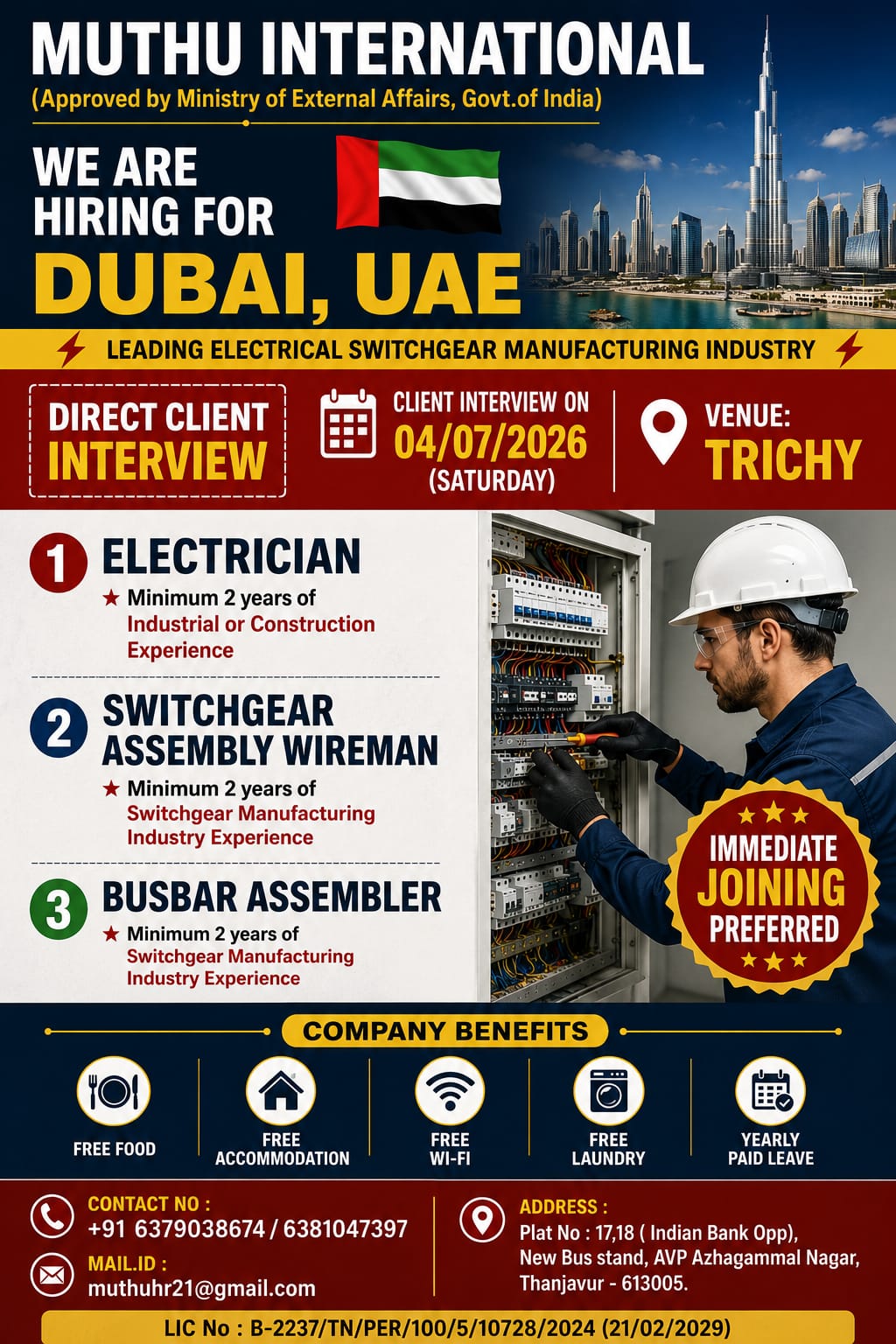 HIRING FOR DUBAI