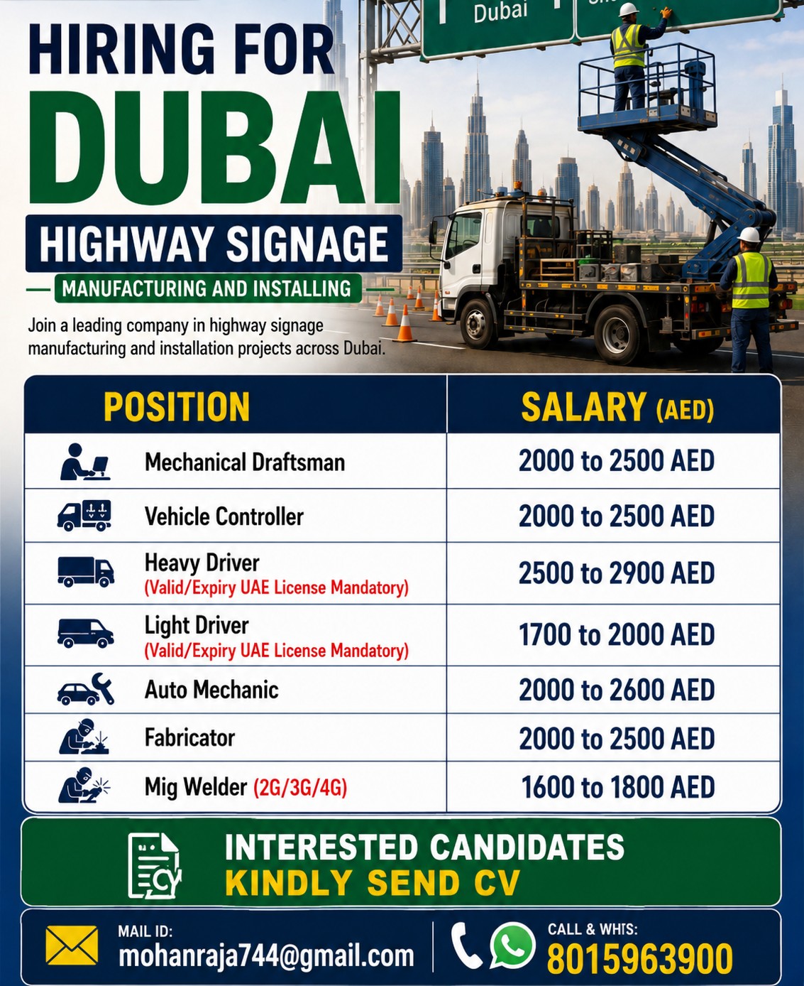 HIRING FOR DUBAI